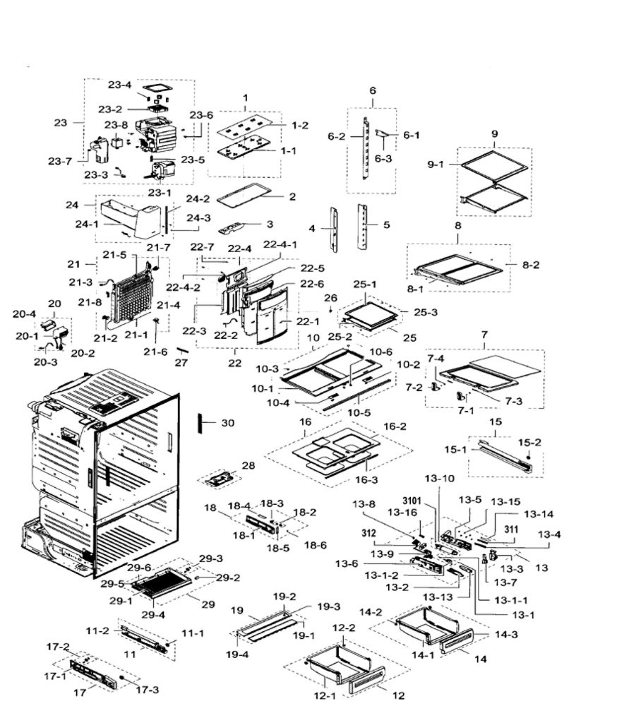 Fridge Diagram and Parts List for RF28HFEDTBC AA-09 Samsung Refrigerator