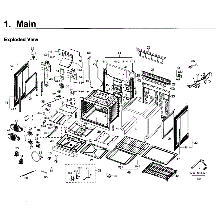 Main Assembly Diagram and Parts List for NX58K7850SG AA-00 Samsung Range