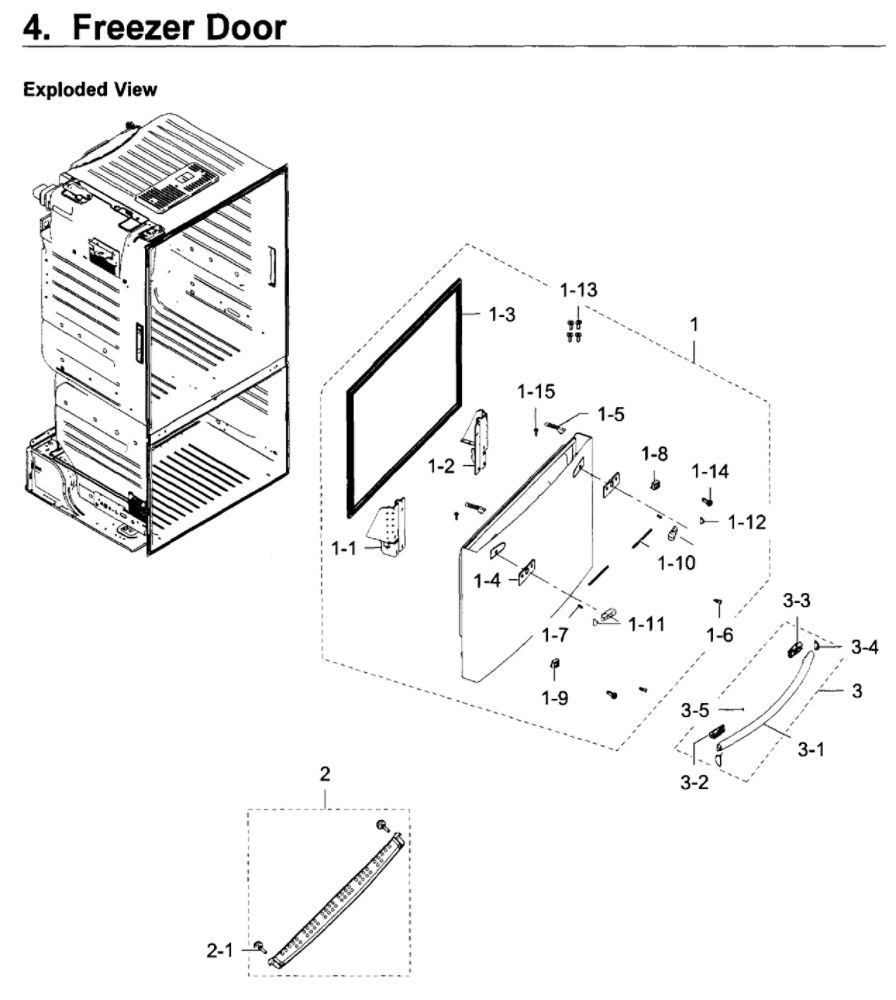 Freezer Door Diagram and Parts List for RF28HDEDPWW AA-08 Samsung Refrigerator