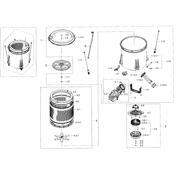Tub Assy Diagram and Parts List for WA50F9A7DSW A2-0001 Samsung Washer