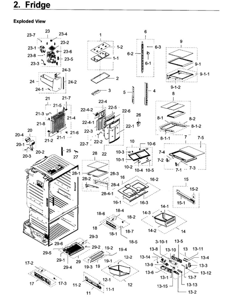 Fridge Diagram and Parts List for RF28HDEDPWW AA-08 Samsung Refrigerator