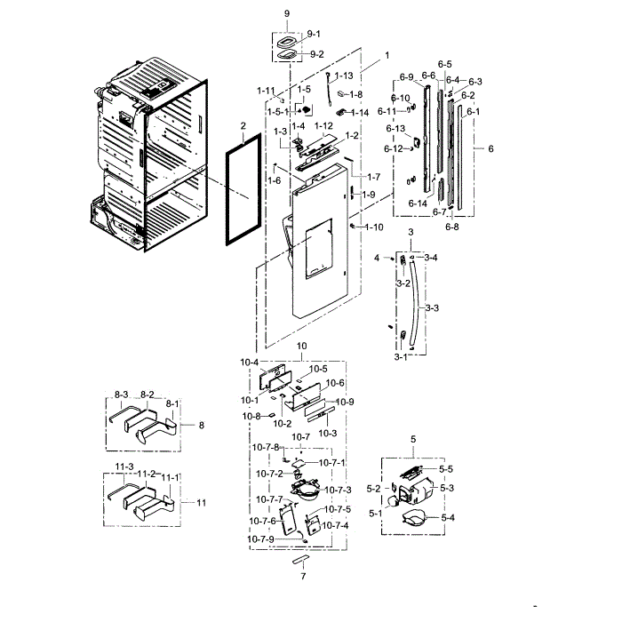 Fridge Door L Diagram and Parts List for RF323TEDBBC AA-02 Samsung Refrigerator