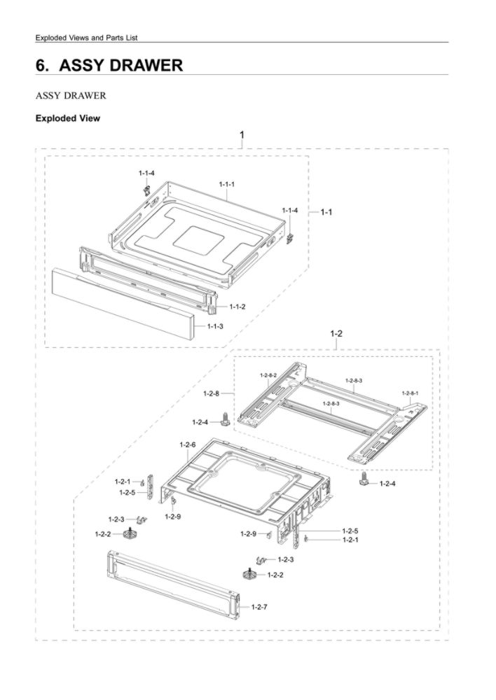 Drawer Assembly Diagram and Parts List for NX60A6111SB AA-00 Samsung Range