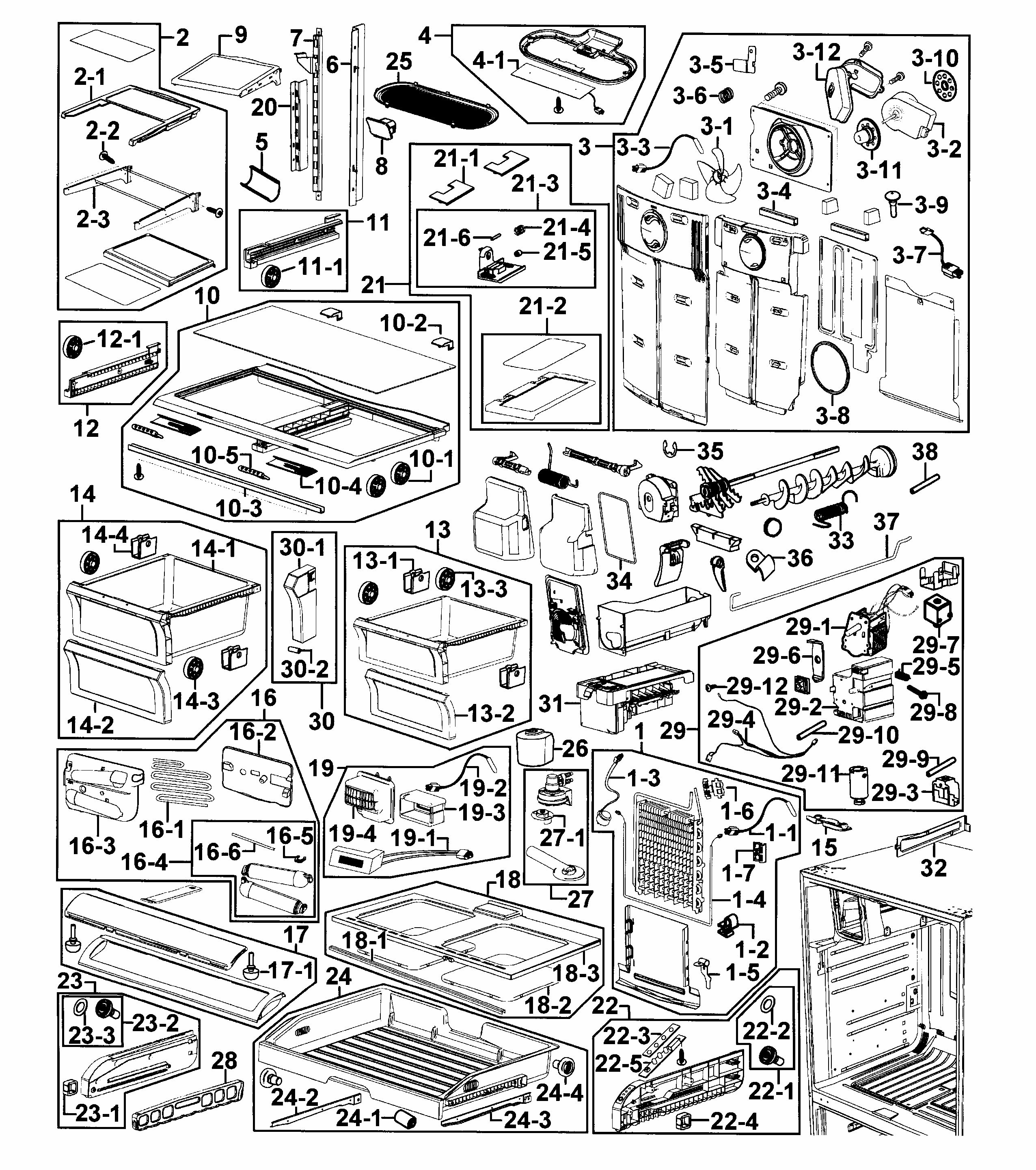 Fridge Diagram and Parts List for RF268ACRS XAA-0001 Samsung Refrigerator