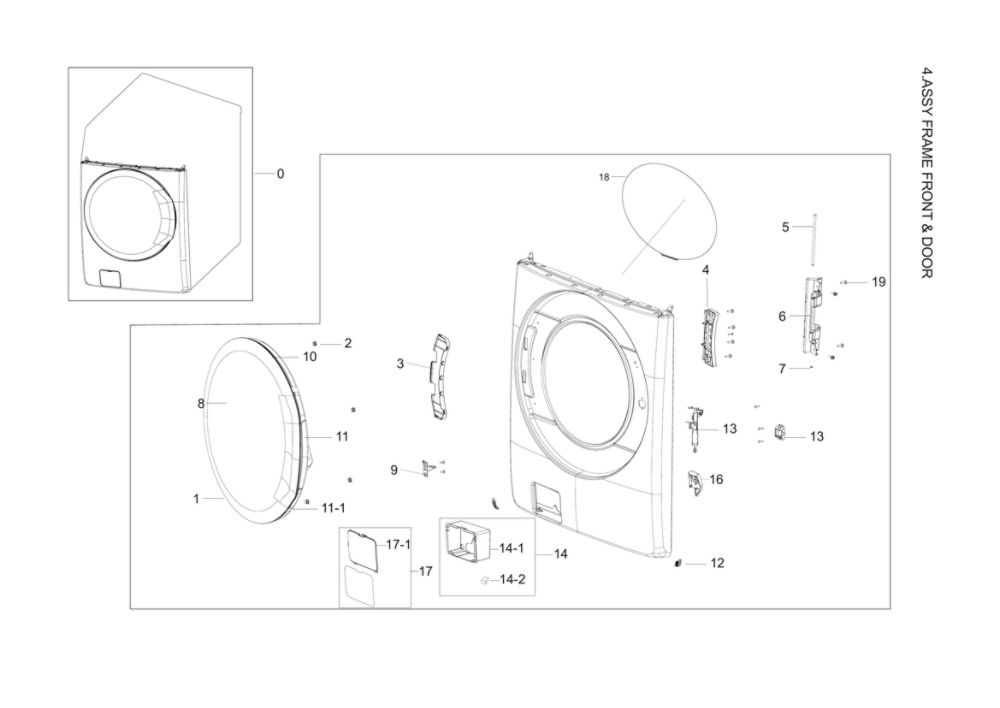 Front Frame And Door Assembly Diagram and Parts List for WF56H9100AV A2-00 Samsung Washer