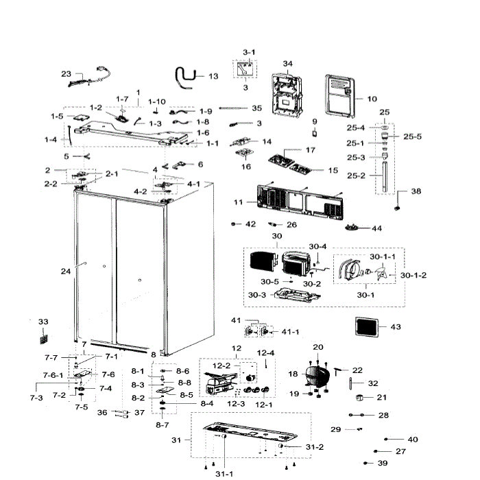 Cabinet Diagram and Parts List for RH29H9000SR AA-05 Samsung Refrigerator