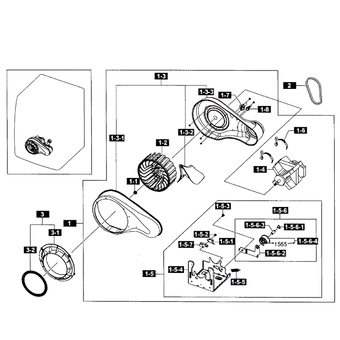 Motor Assembly Diagram and Parts List for DV365GTBGWR A3-01 Samsung Dryer