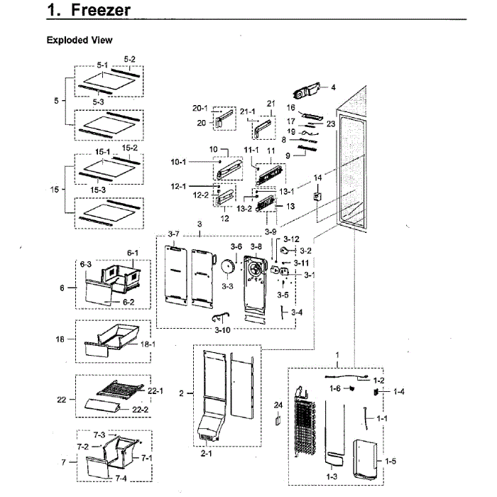 Freezer Diagram and Parts List for RH22H9010SR AA-01 Samsung Refrigerator