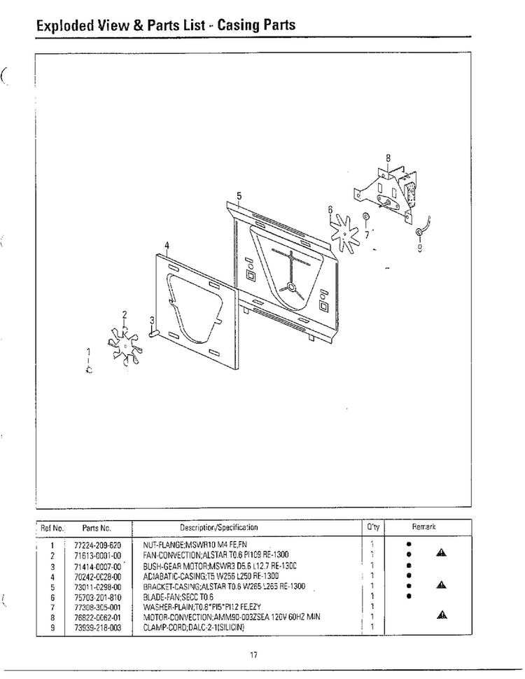 Casing Parts Diagram and Parts List for MC6566W XAA Samsung Microwave