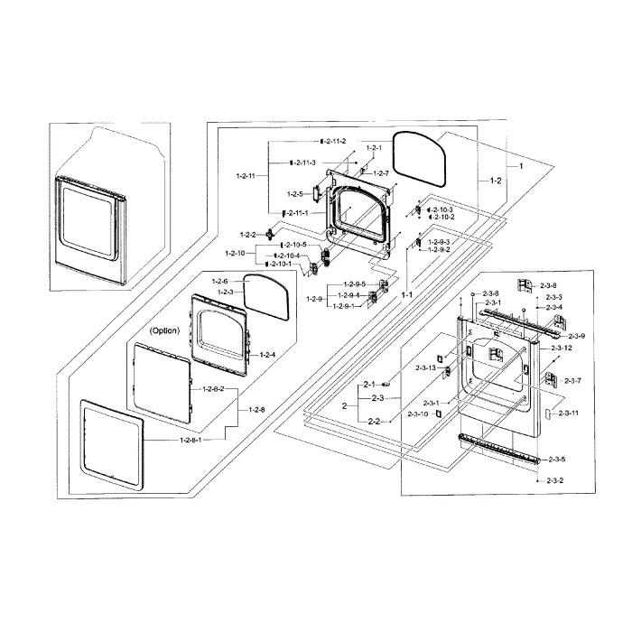 Frame And Door Diagram and Parts List for DV48H7400GP A2-00 Samsung Dryer