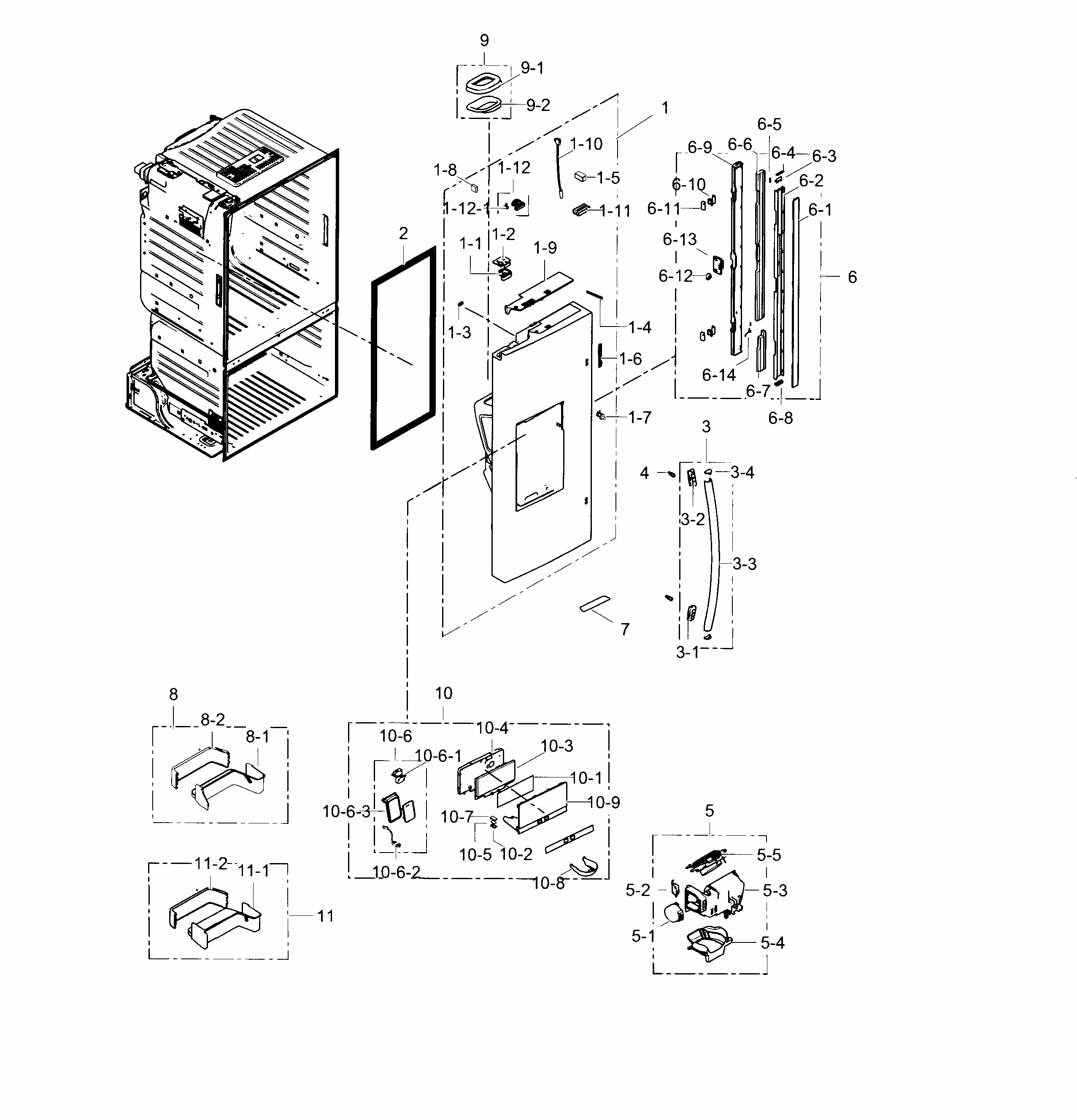 Fridge Door L Diagram and Parts List for RF28HFEDTWW AA-0001 Samsung Refrigerator