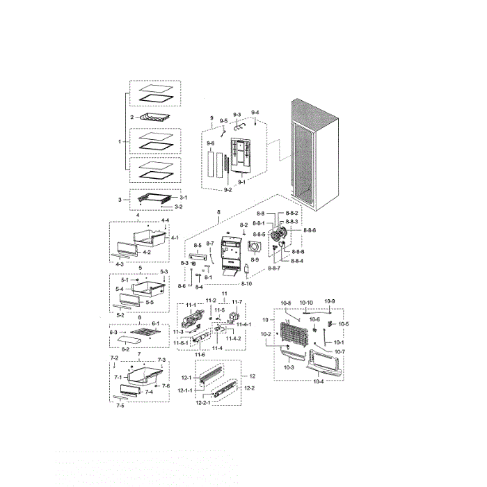 Fridge Diagram and Parts List for RSG307AABP XAA-02 Samsung Refrigerator