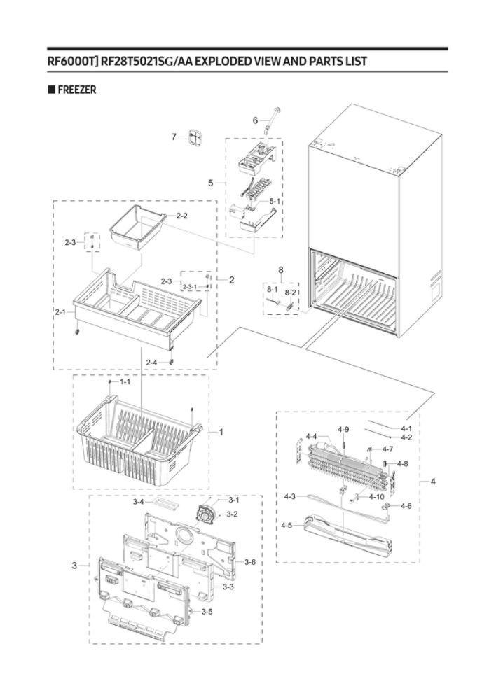 Freezer Parts Diagram and Parts List for RF28T5021SG AA-00 Samsung Refrigerator