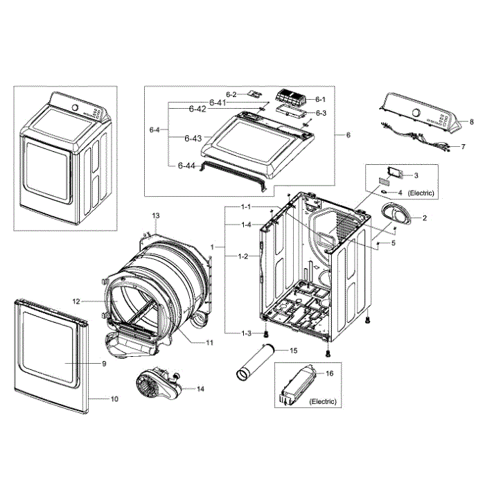 Main Assembly Diagram and Parts List for DV400EWHDWR AA-00 Samsung Dryer