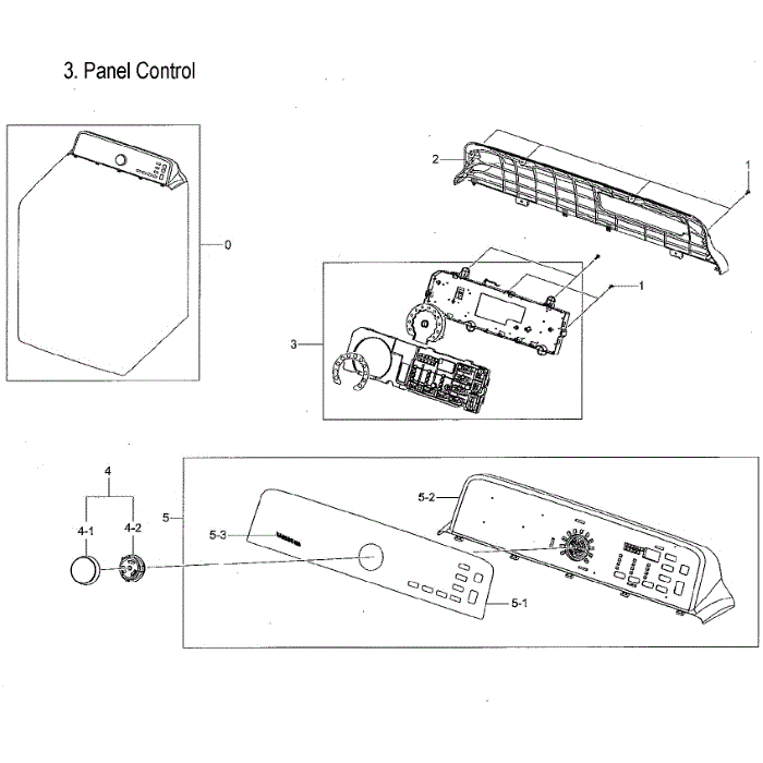 Control Panel Diagram and Parts List for DVG50M7450W A3-00 Samsung Dryer