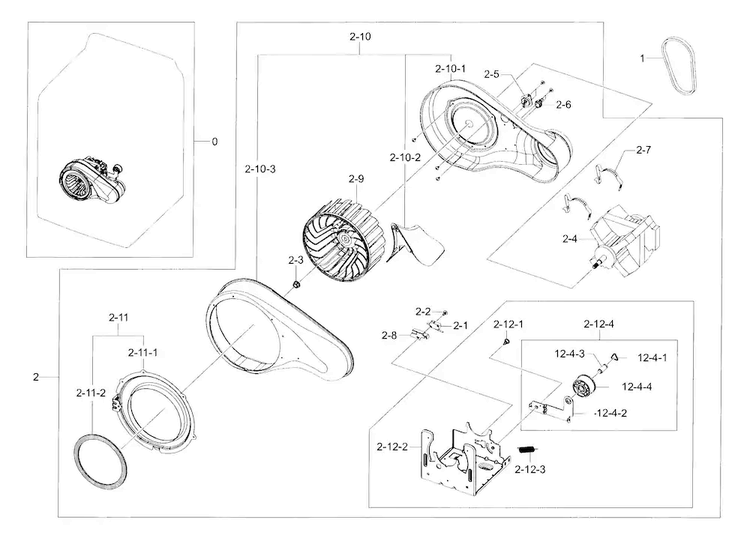 Motor Duct Diagram and Parts List for DV48J7700EW A2-0000 Samsung Dryer