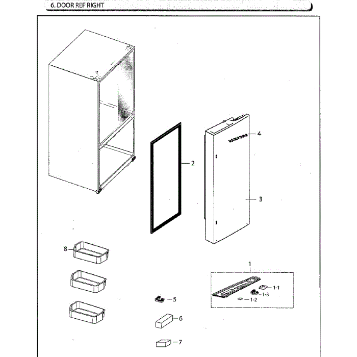 Door-Ref R Diagram and Parts List for RF260BEAESG AA-00 Samsung Refrigerator