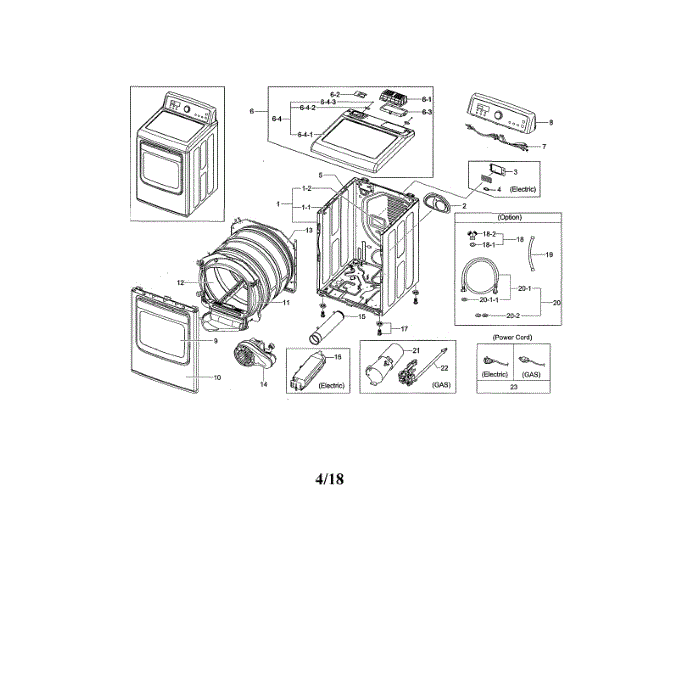 Main Diagram and Parts List for DV476GTHASU A1-00 Samsung Dryer