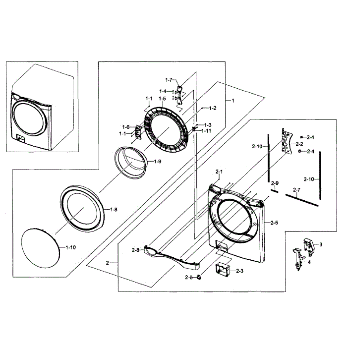 Front / Door Assembly Diagram and Parts List for WF511ABW XAA-03 Samsung Washer