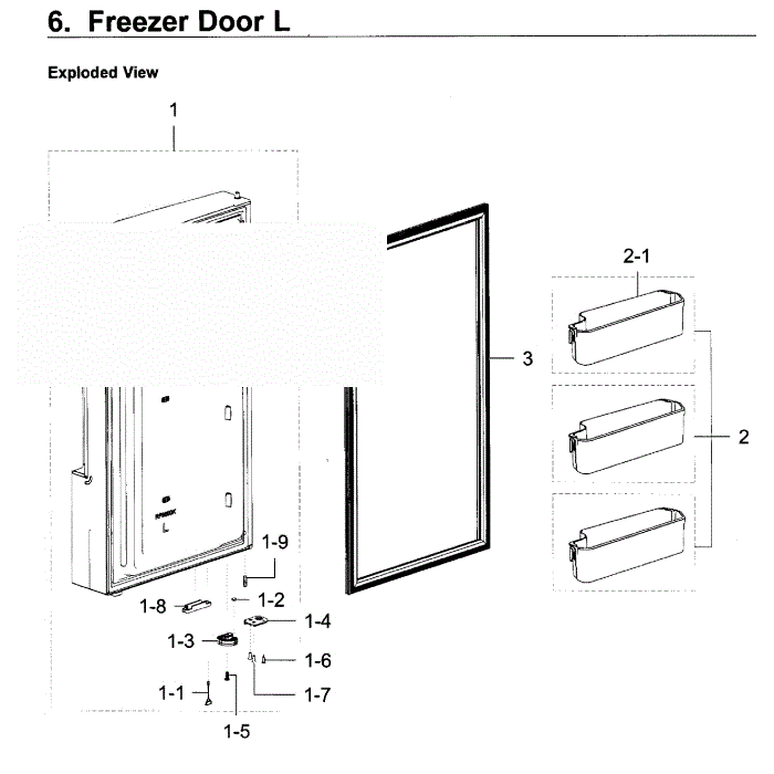 Freezer Door L Diagram and Parts List for RF22K9381SG AA-02 Samsung Refrigerator