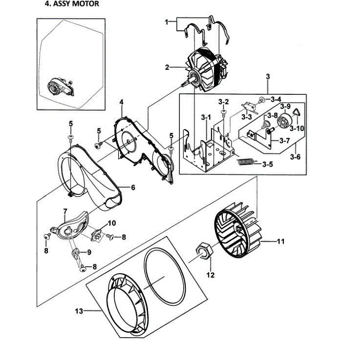 Motor Assembly Diagram and Parts List for DV337AER XAA-00 Samsung Dryer