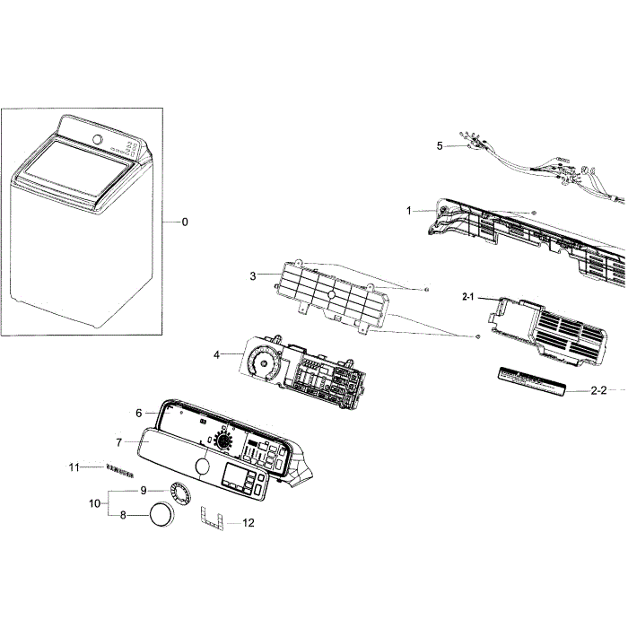 Control Panel Diagram and Parts List for WA45H7200AW A2-01 Samsung Washer