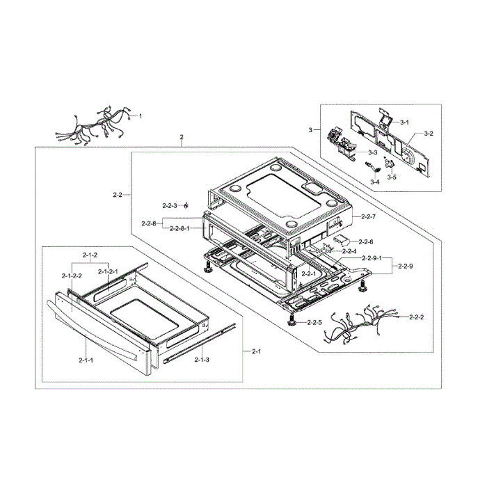 Drawer Assembly Diagram and Parts List for NX58F5700WS AA-00 Samsung Range