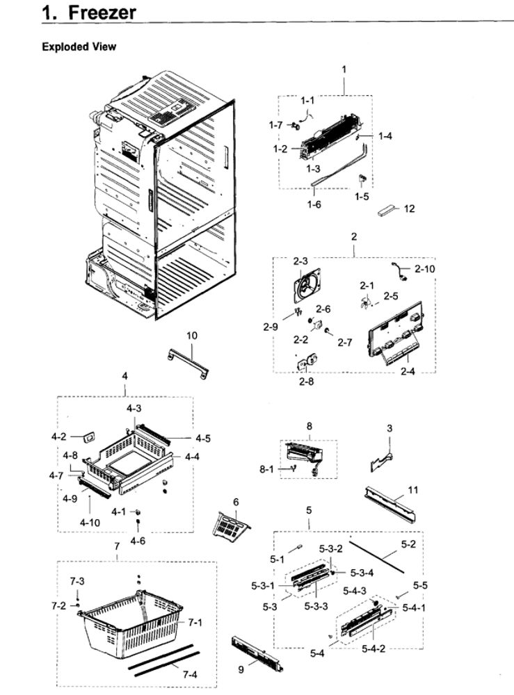 Freezer / Icemaker Diagram and Parts List for RF28HDEDPWW AA-07 Samsung Refrigerator