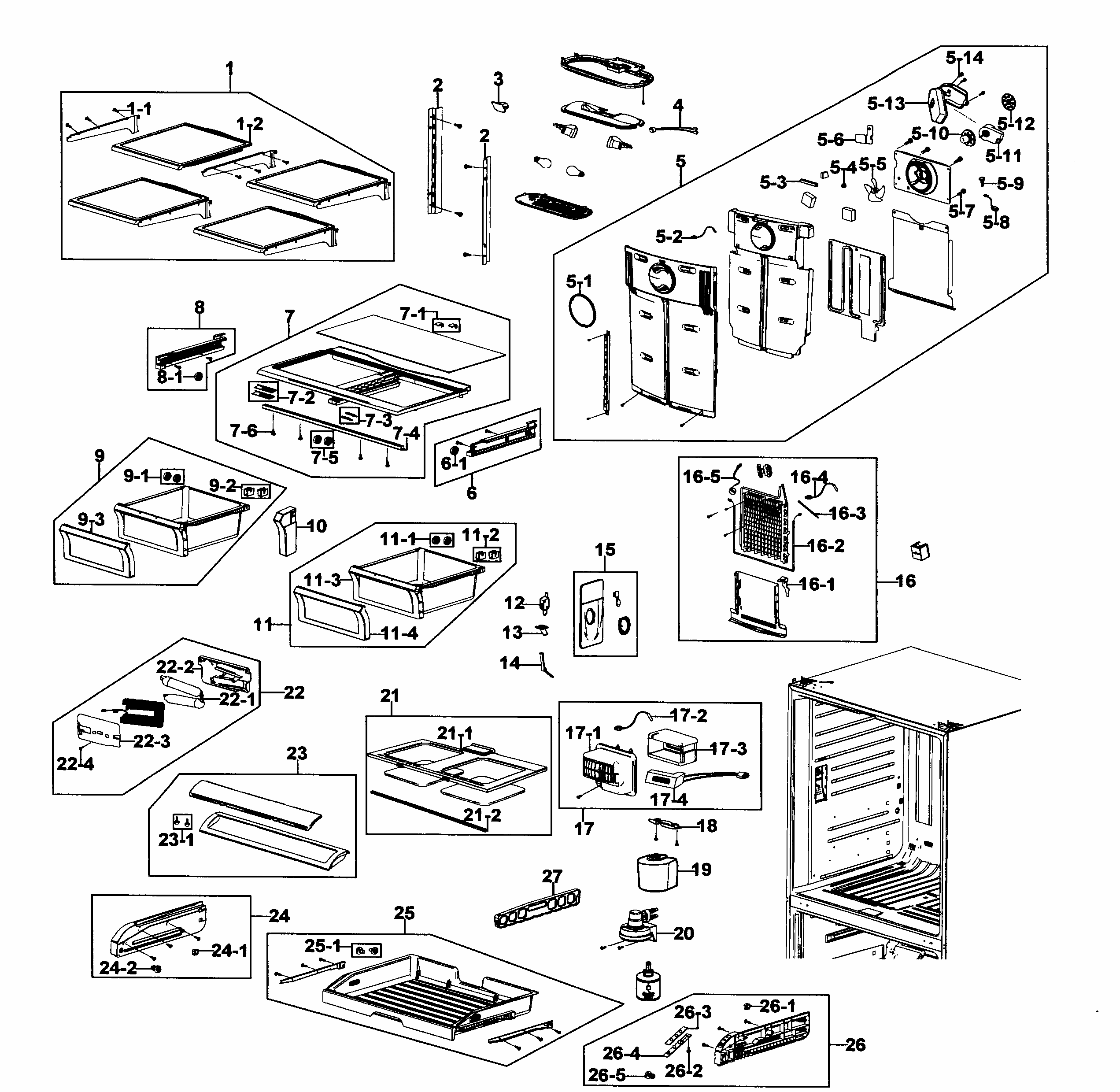 Refrigerator Diagram and Parts List for RF266ACWP XAA-0000 Samsung Refrigerator