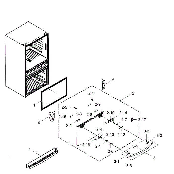 Freezer Door Diagram and Parts List for RF28HMEDBBC AA-08 Samsung Refrigerator