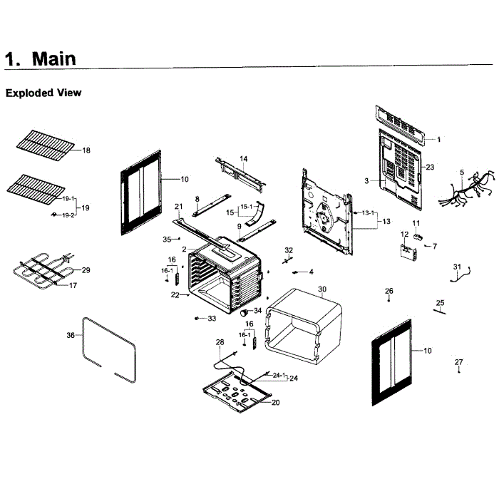 Main Assembly Diagram and Parts List for NE59K3310SS AA-00 Samsung Range