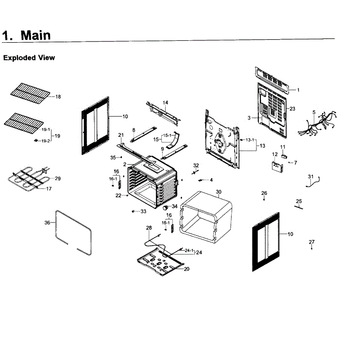 Main Assembly Diagram and Parts List for NE59K3310SW AA-00 Samsung Range