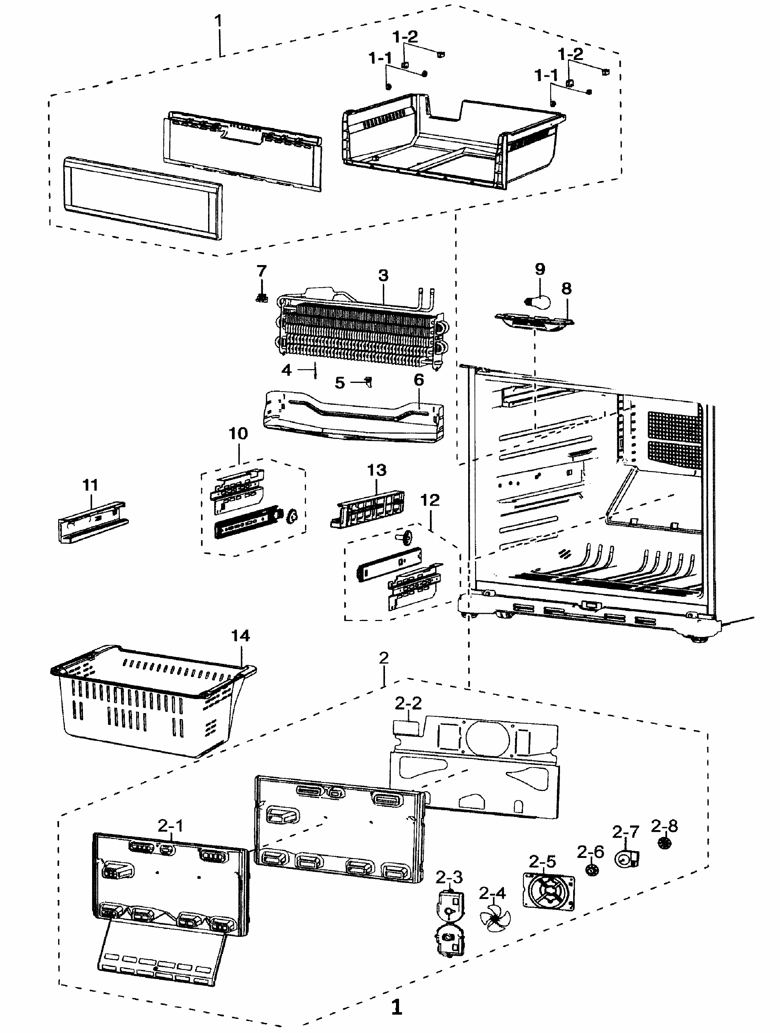 Freezer Diagram and Parts List for RF197ABBP XAA-0000 Samsung Refrigerator