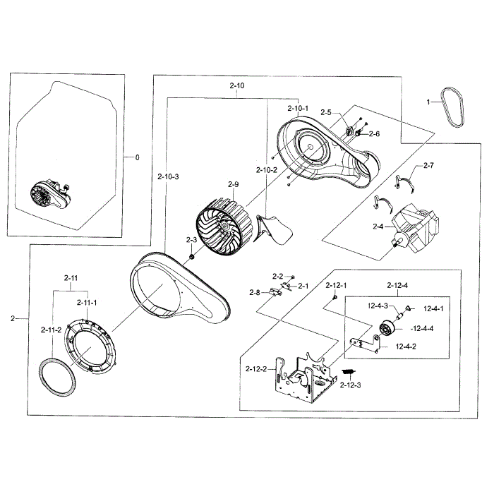 Motor Duct Diagram and Parts List for DV50F9A7EVW A2-00 Samsung Dryer