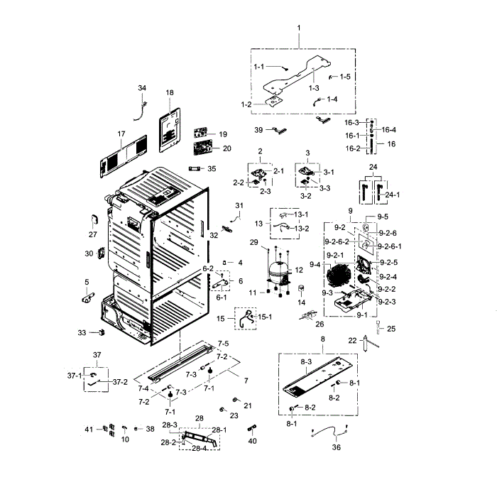 Cabinet Diagram and Parts List for RF323TEDBBC AA-02 Samsung Refrigerator