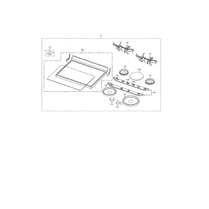 Cooktop Diagram and Parts List for NE595R0ABSR AA-00 Samsung Range