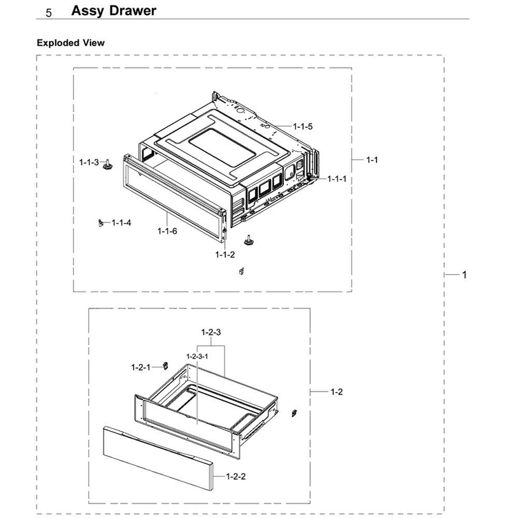 Drawer Diagram and Parts List for NE59J7630SB AA-0002 Samsung Range