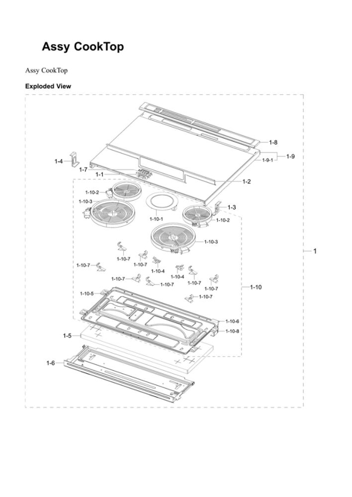 Cooktop Assembly Diagram and Parts List for NE63T8111SG AA-00 Samsung Range