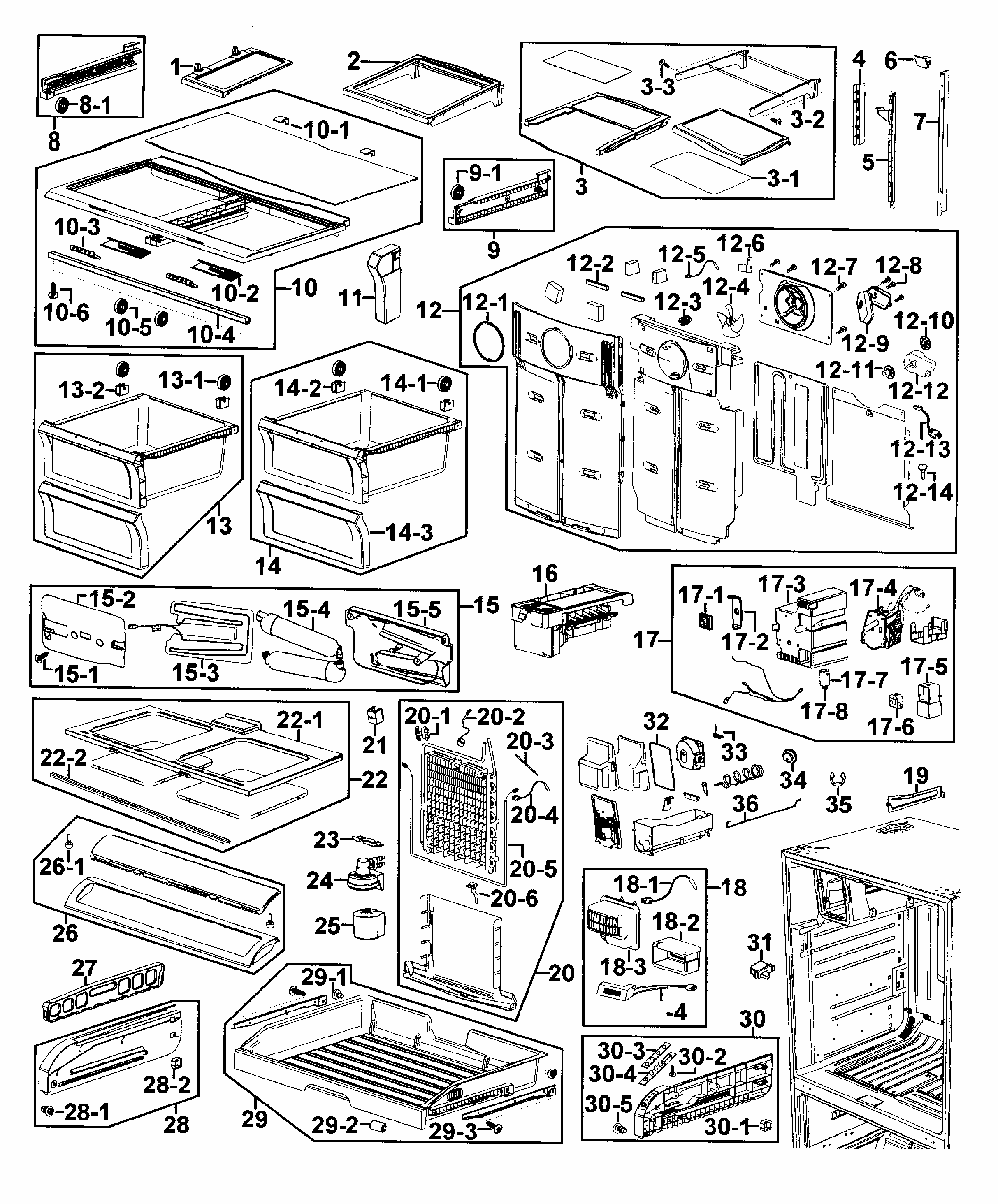 Refrigerator Diagram and Parts List for RF267AEPN XAA-0000 Samsung Refrigerator