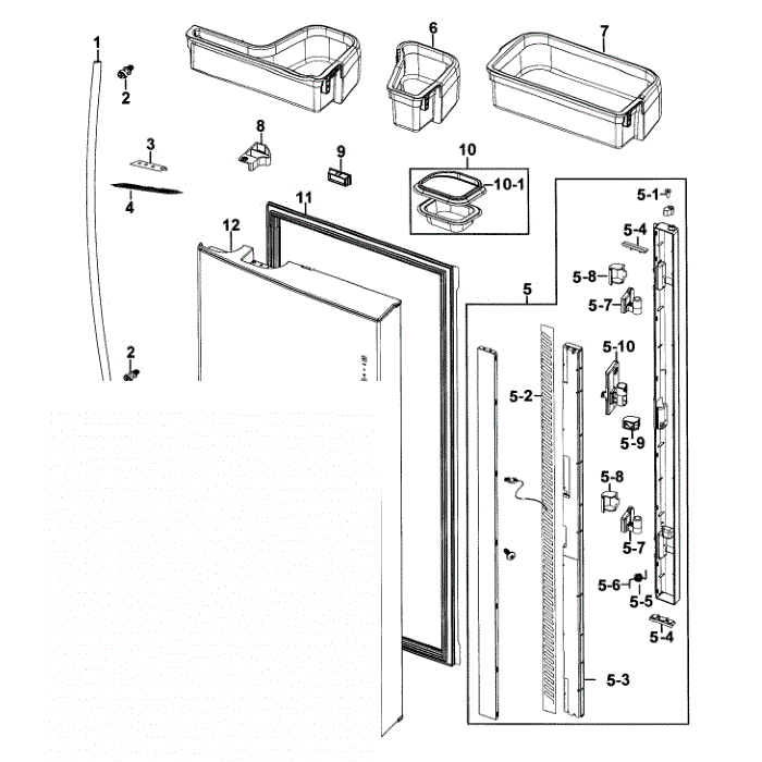 Refrigerator Door-L Diagram and Parts List for RF267AERS XAA-0000 Samsung Refrigerator