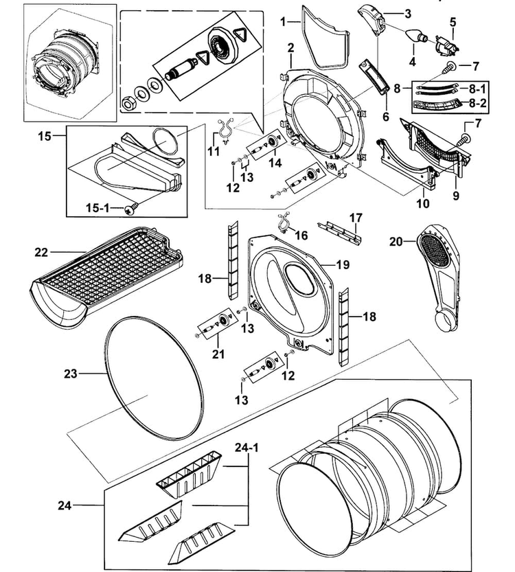 Drum Assy Diagram and Parts List for DV337AGG XAA-0000 Samsung Dryer