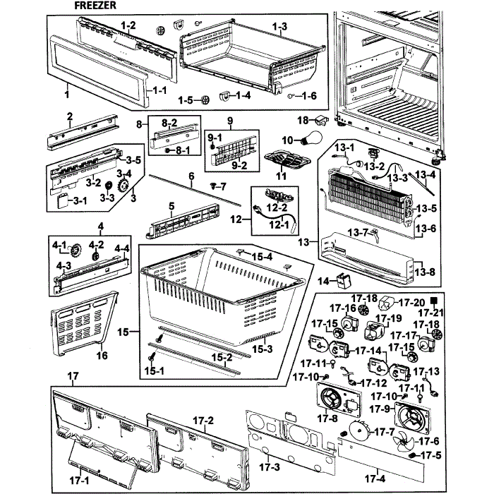 Freezer Diagram and Parts List for RF26VABWP XAA-00 Samsung Refrigerator