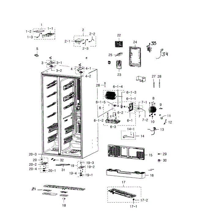 Cabinet Diagram and Parts List for RSG309AARS XAA-02 Samsung Refrigerator