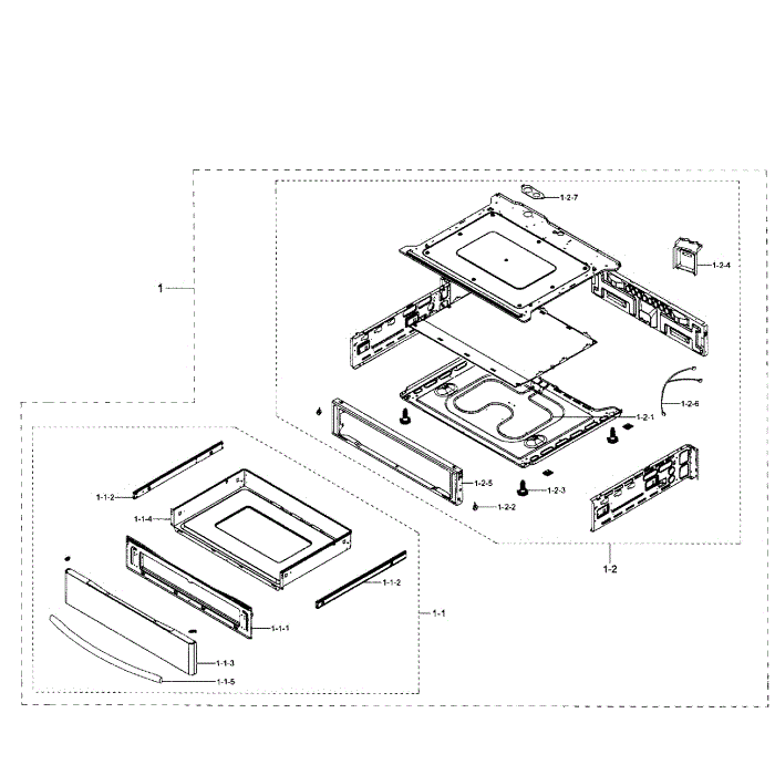 Drawer Assembly Diagram and Parts List for NE58H9970WS AA-00 Samsung Range