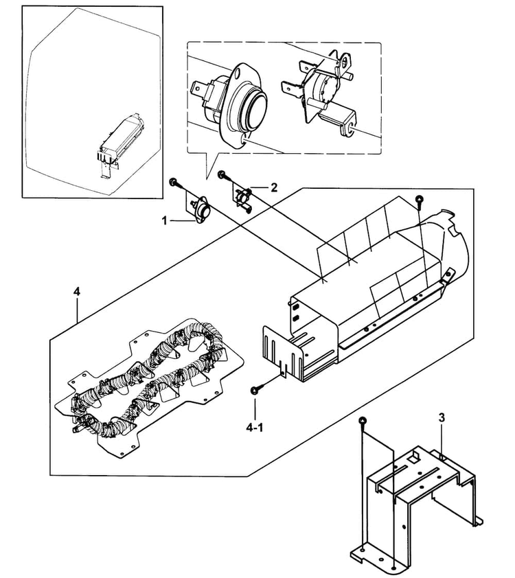Heater Assy Diagram and Parts List for DV2C6BEW XAA-0000 Samsung Dryer