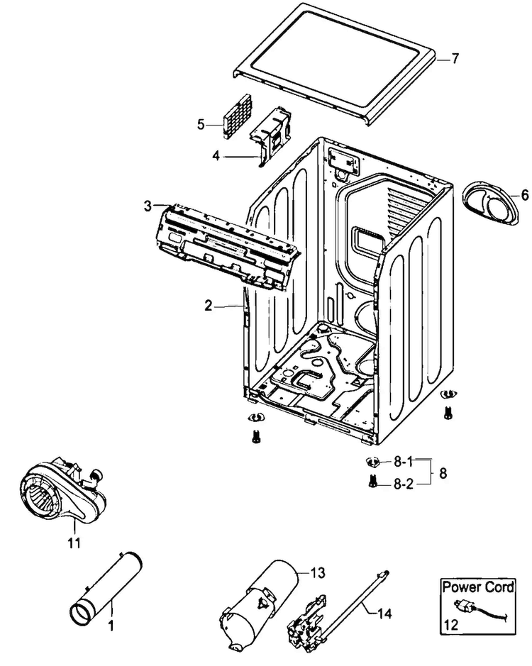 Cabinet Diagram and Parts List for DV330AGW XAA Samsung Dryer