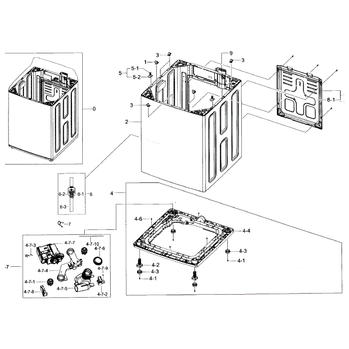 Frame Diagram and Parts List for WA48H7400AW A2-01 Samsung Washer