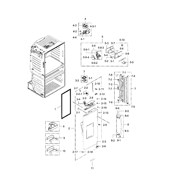 Fridge Door L Diagram and Parts List for RF28HMEDBSR AA-09 Samsung Refrigerator