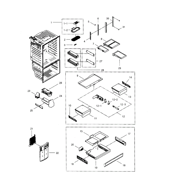 Refrigerator Diagram and Parts List for RFG29PHDBP XAA-01 Samsung Refrigerator