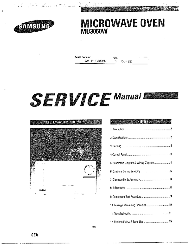 Microwave Oven Diagram and Parts List for MW3050W XAA Samsung Microwave